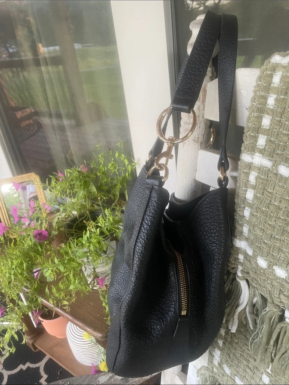 Vince Camuto Black Pebbled Leather Slouch Hobo with Gold Hardware